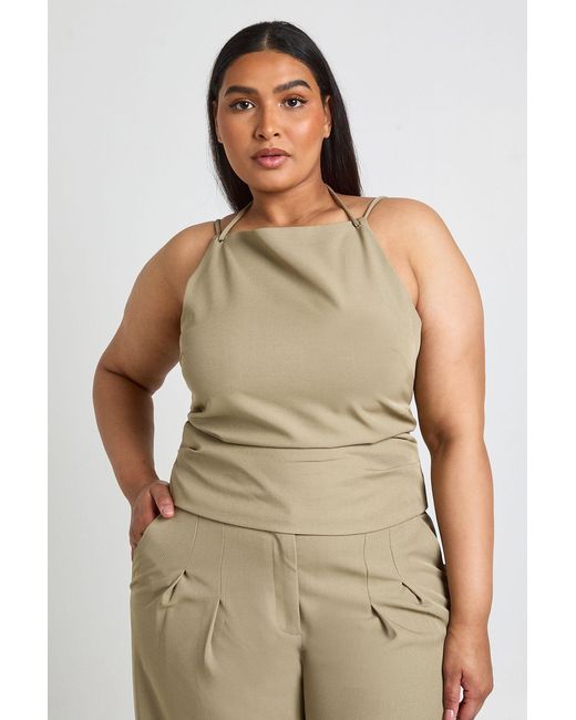 Boohoo Green Plus Strap Detail Pleated Tailored Top