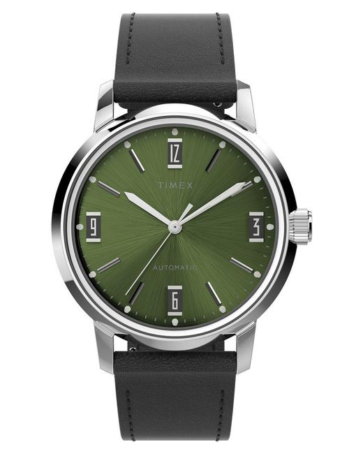 Timex Green Marlin Automatic Black Watch Tw2v44600 Leather for men