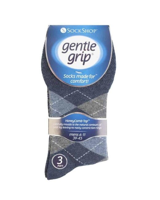 Gentle Grip Blue 6 Pairs Non Elastic Socks for men