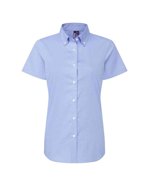 PREMIER Blue Ladies Supreme Oxford Short-Sleeved Formal Shirt (Oxford)