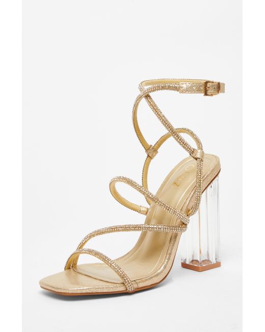 Quiz Natural Diamante Strappy Heeled Sandals