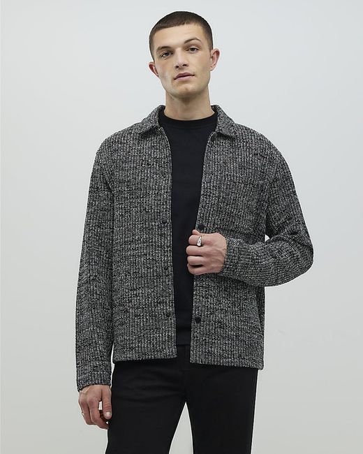 River Island Gray Shacket Regular Fit Textured Collared for men