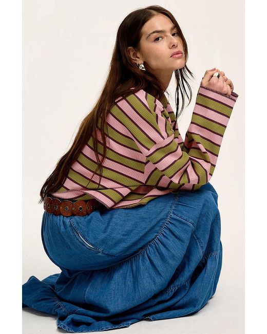 Azura Exchange Gestreepte Lange Mouw Crew Neck Top in het Blue