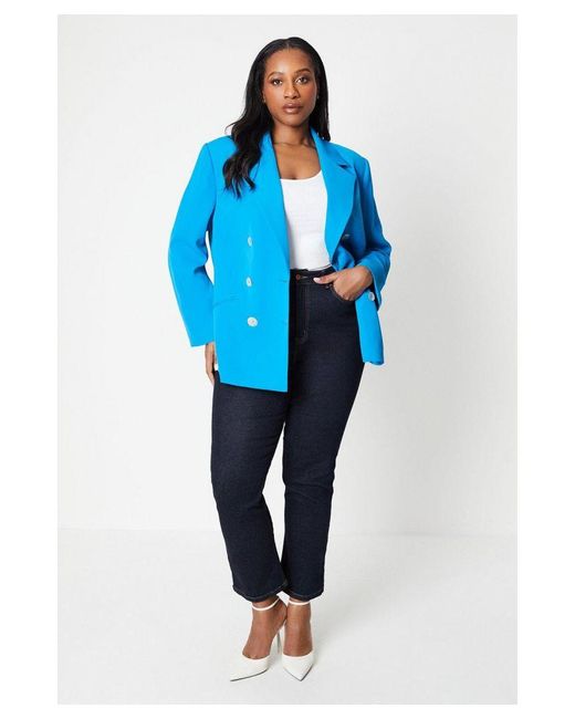 Wallis Blue Curve Longline Military Stitch Detail Jacket