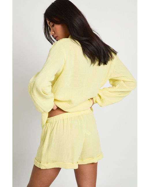 Boohoo Yellow Cheesecloth Short