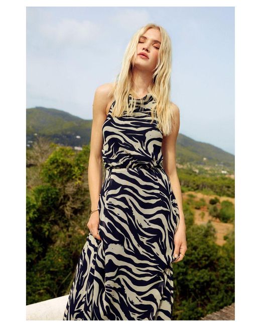 Warehouse Green Mono Zebra Printed Halter Midi Dress