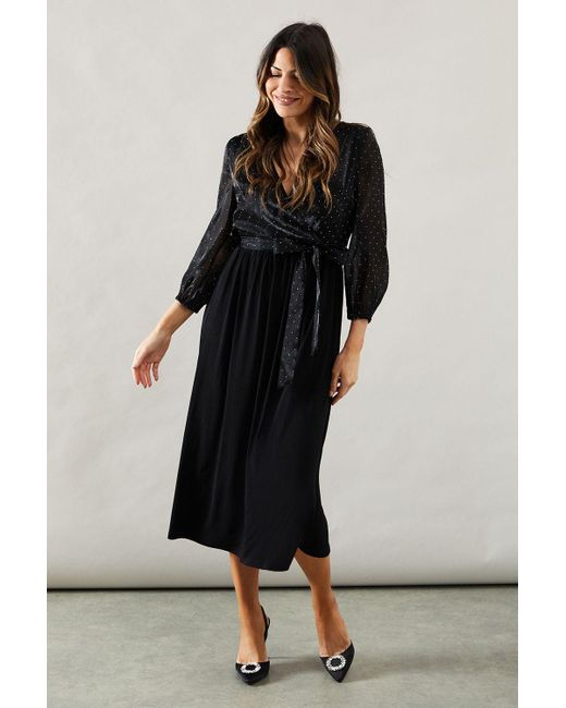 Wallis Black Occasion Hotfix Organza Midi Dress