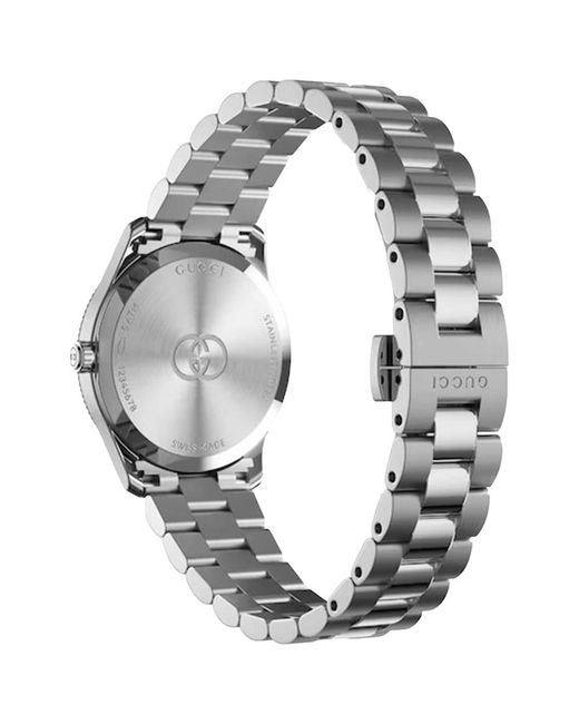 Gucci Metallic Ya1265064 G-Timeless Ladies Watch 29 Mm Mother Of Pearl Dial Diamond Accents