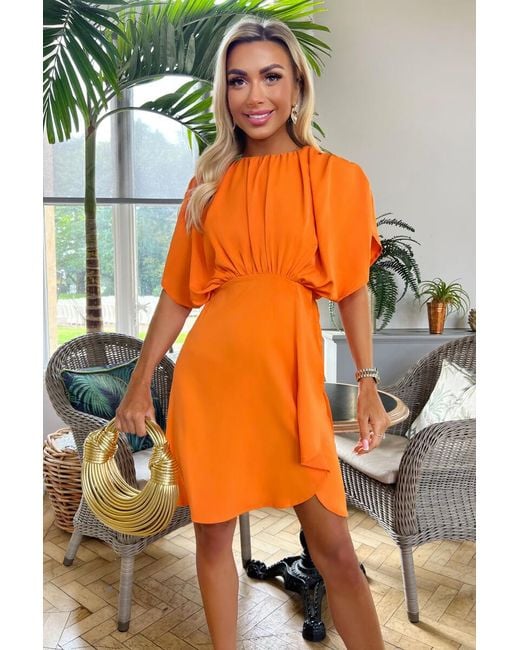 AX Paris Orange Blood Batwing Gathered Top Mini Dress