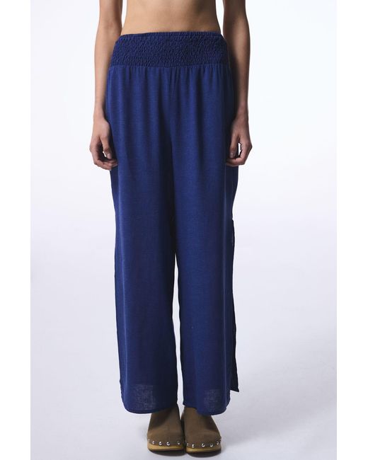 Penti Blue High-Waist Wide-Leg Linen-Viscose Trousers