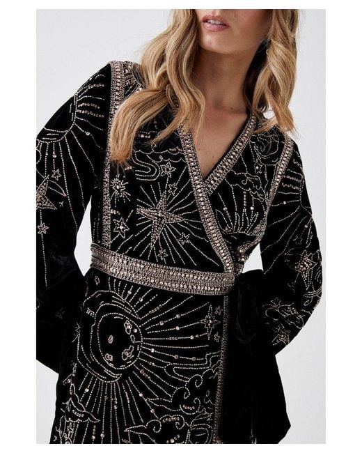 Coast Velvet Wrap Mini Dress With Celestial Embellishment in Black | Lyst UK