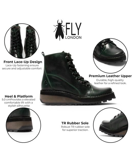 Fly London Black Leather Lace-Up Ankle Boots