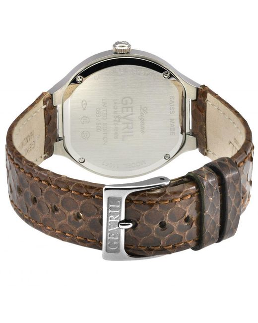 Gevril Gray Lugano Swiss Diamond Watch, Mop Dial Genuine Italian Handmade Leather