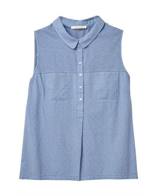 White Stuff Blue Sleeveless Cotton Jersey Blouse