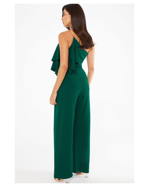 Quiz Bottle Green One Shoulder Frill Palazzo Jumpsuit