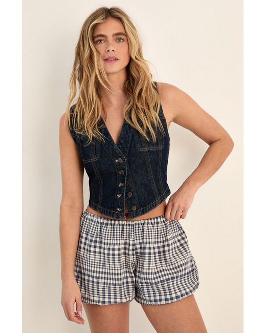 Nasty Gal Black Check Cotton Puffball Shorts