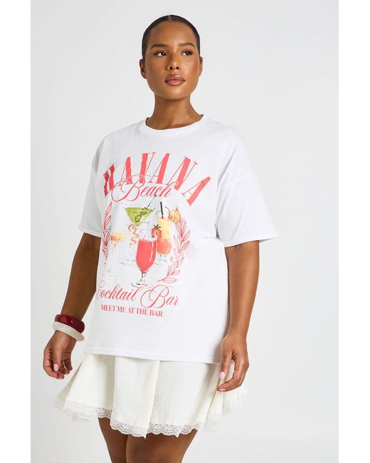 Boohoo White Plus Havana Beach Printed T Shirt