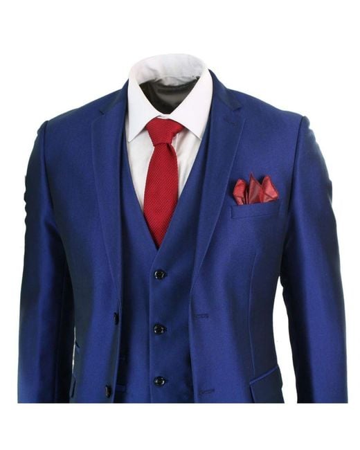 Paul Andrew Blue 3 Piece Shiny Royal Classic Suit for men