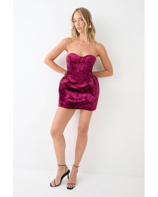 MissPap Pink Bonded Velvet Lantern Skirt Mini Dress