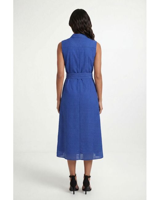 Wallis Blue Sleeveless Check Organza Shirt Dress