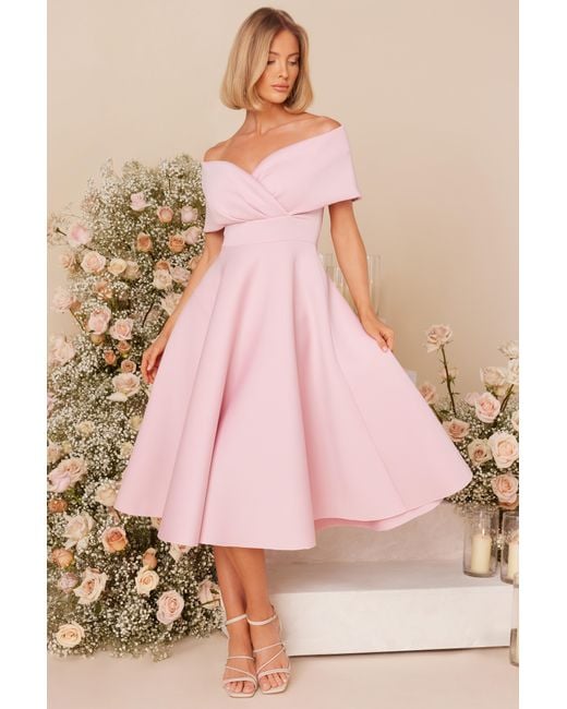 Quiz Pink Bardot Skater Midi Dress