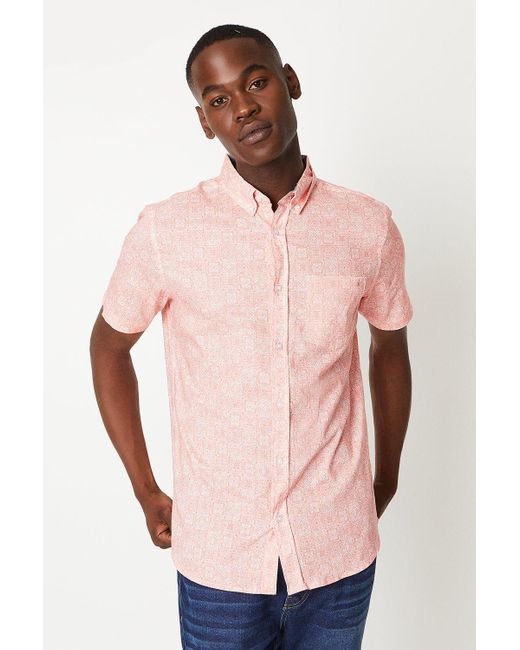 MAINE Pink Tile Print Short Sleeve Shirt for men