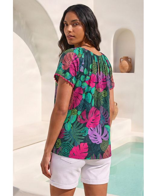 Roman Green Printed Bardot Stretch Top