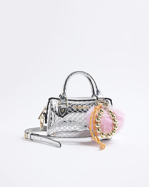 River Island White Bowler Bag Mini Embossed Monogram Pu