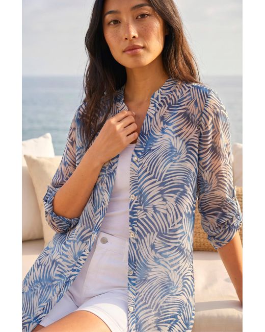 Roman Blue Petite Leaf Print Longline Shirt