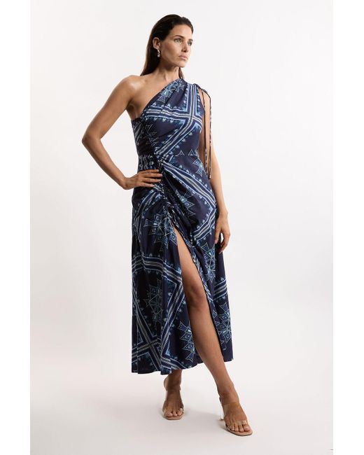 ◆KAREN MILLEN◆ ロゼットネック テーラードプリーツ ドレス ホワイトケミカルレースペプラムミニ/山崎みどり - カラードレス