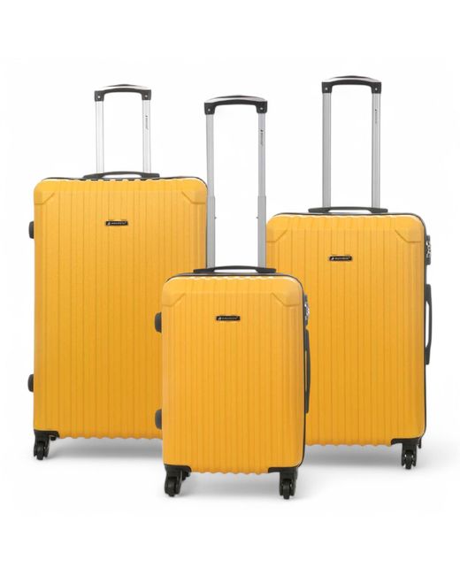 Infinity Leather Yellow Hard Shell Abs 8 Wheels Luggage Travel Cabin Suitcase Set