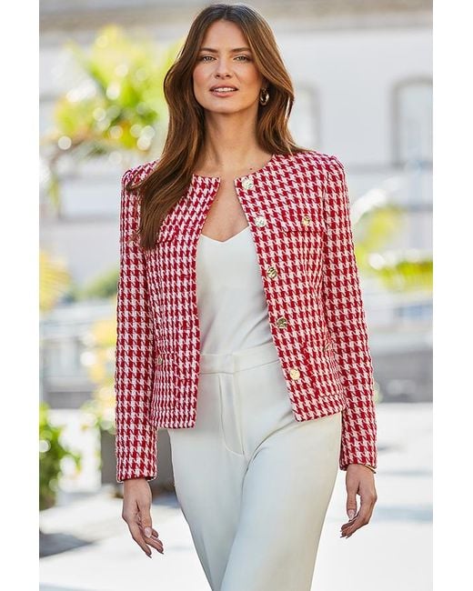 Sosandar Gray Houndstooth Print Luxe Jacket