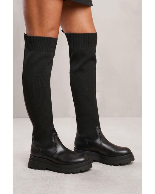 Where's That From Black Wheres 'Nancie' Knee High Knitted Sock Boot