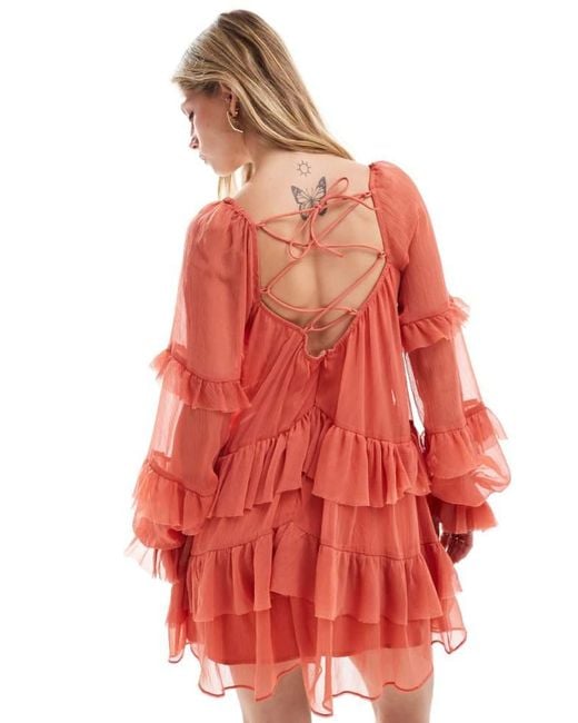 ASOS Ruffle Corset Detail Tiered Mini Dress