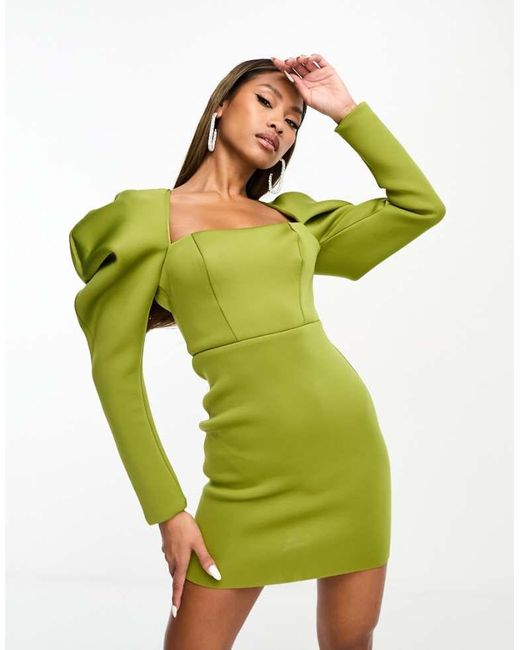 ASOS Green Dome Sleeve Open Back Mini Dress