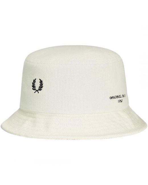 Fred Perry Natural Dual Branded Ecru Cord Bucket Hat for men