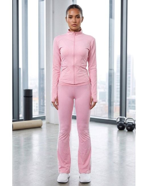 Femme Luxe Pink Zip Up Active Jacket & Stripe Side Track Trousers Co-Ord Set