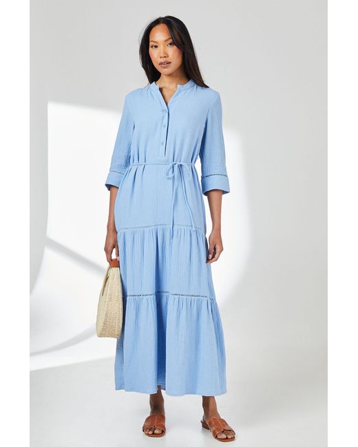 PRINCIPLES Blue Gauze Full Midaxi Shirt Dress