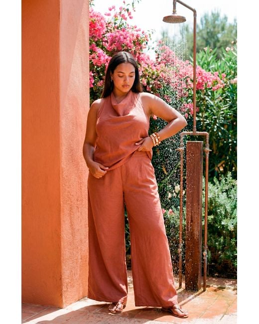 Boohoo Orange Plus Stripe Peached Elasticated Wide Leg Trousers