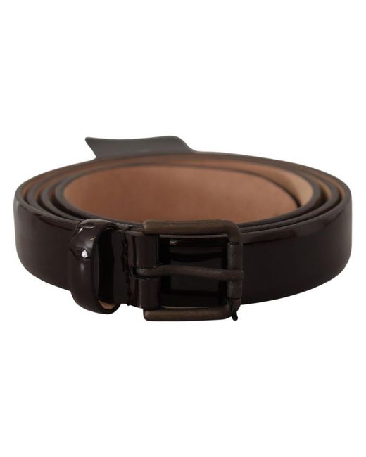 Dolce & Gabbana Brown Patent Leather Logo Metal Waist Buckle Belt