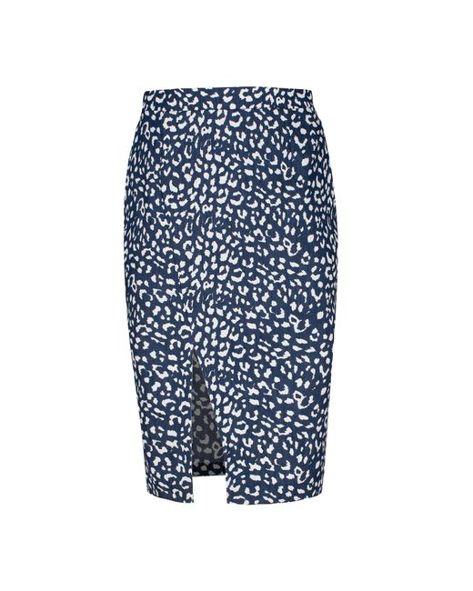 Conquista Blue Print Gabardine Pencil Skirt