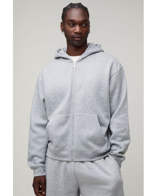 BoohooMAN Gray Tall Essential Oversized Boxy Zip Through Hoodie for men