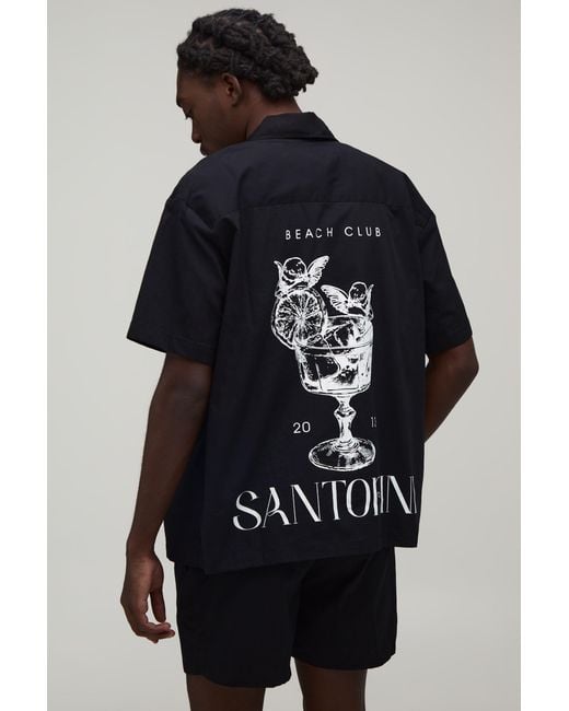 BoohooMAN Black Regular Fit Short Sleeve Santorini Shirt And Relaxed Set for men