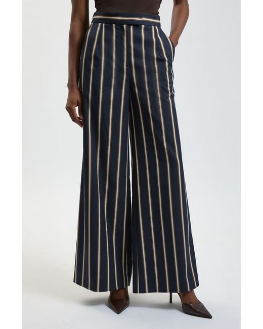 Karen Millen Blue Stripe Wide Leg Tailored Trouser
