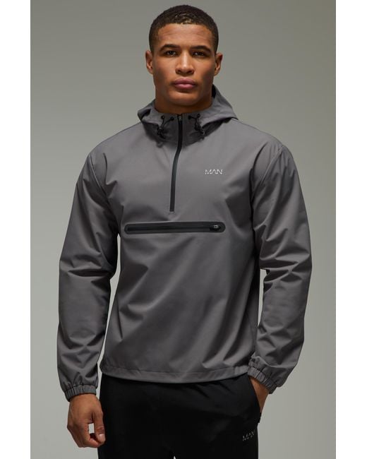 BoohooMAN Gray Active Regular Fit Half Zip Windbreaker for men
