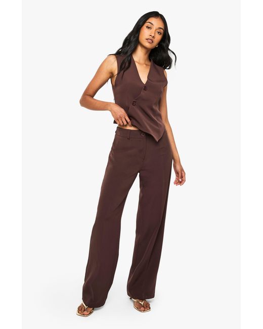 Boohoo Brown Woven Tailored Slim Straight Leg Trouser