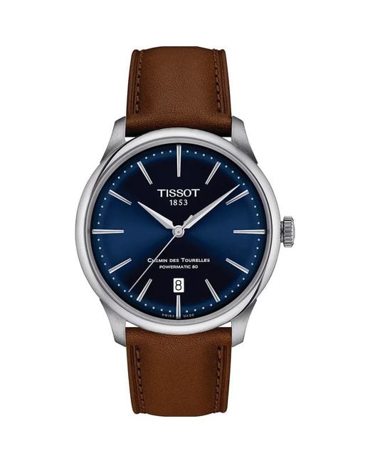 Tissot Blue Chemin Des Tourelles Watch T1398071604100 Leather for men