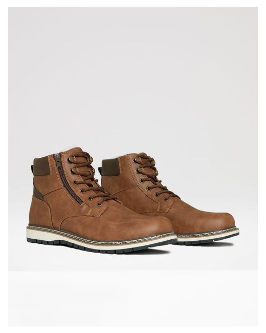Threadbare Brown 'Elland' Sherpa Lined Worker Boots for men