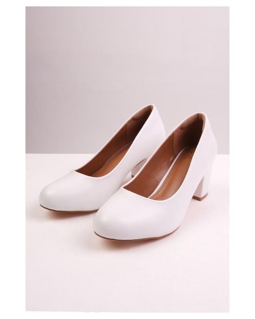 Where's That From White 'Melrose' Extra Wide Fit Mid Block Heel Court Shoes