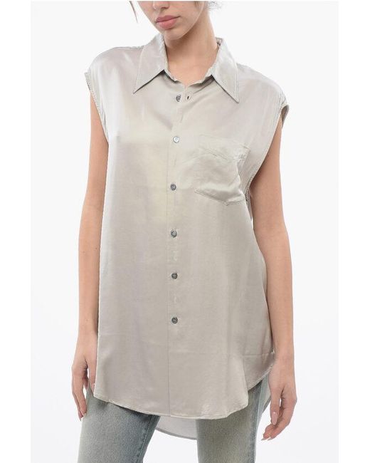 Maison Margiela Mm6 Asymmetrisch Mouwloos Shirt Met Uitsparing In Grijs in het White